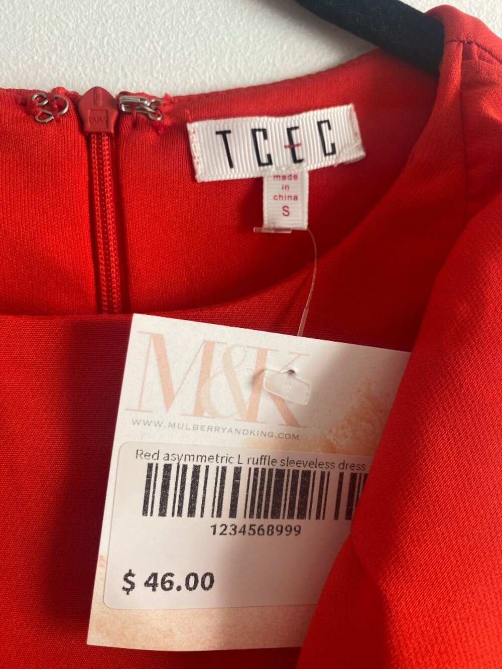 Red Sleeveless Asymmetric Ruffle Hem Mini Dress By TCEC - Size S - Picture 6 of 6